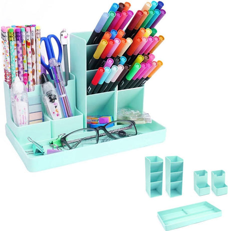 Pencil case - 13 compartments - Pencil holder - Desk organizer - Pencil holder - Desk organizer - Pen case - Plastic - Removable - Storage system - Mail tray - Office baby clothing accessories - Green