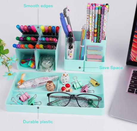 Pencil case - 13 compartments - Pencil holder - Desk organizer - Pencil holder - Desk organizer - Pen case - Plastic - Removable - Storage system - Mail tray - Office baby clothing accessories - Green