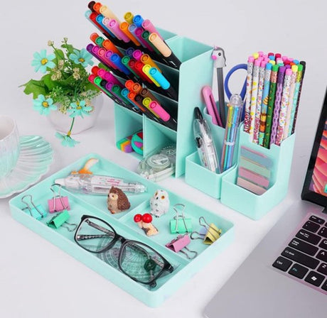 Pencil case - 13 compartments - Pencil holder - Desk organizer - Pencil holder - Desk organizer - Pen case - Plastic - Removable - Storage system - Mail tray - Office baby clothing accessories - Green