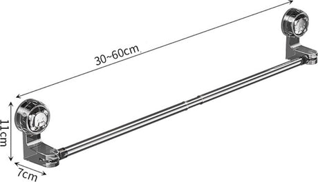 Extendable towel rail 30-60 cm - Bathroom towel rack - Suction cup towel rack without end caps - For bathroom, kitchen - Rotating - Corner towel rack - Wall mounted