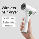 Professional cordless hair dryer - 3 speeds and 3 temperatures, USB rechargeable battery, 200W, portable with digital display for women, beach and camping