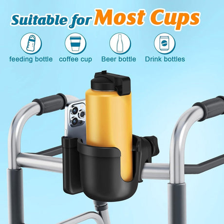Stroller cup holder, universal stroller/pram cup holder, baby stroller organizer, drink and coffee cup holder with phone storage box, suitable for baby and bicycle