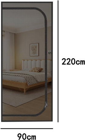 Reinforced cat screen door, flexible screen door with zipper, anti-theft door, mosquito net, thickened cat-proof mesh, suitable for living room, kitchen, bedroom, black, 90x220cm