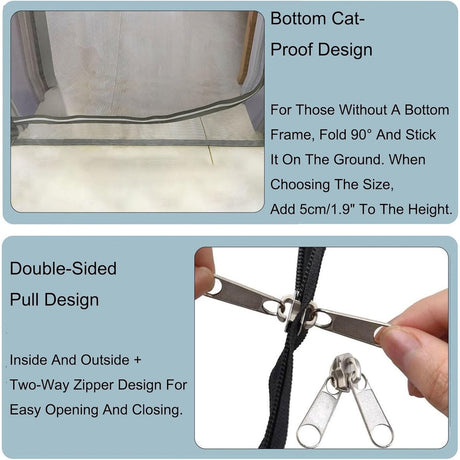 Reinforced cat screen door, flexible screen door with zipper, anti-theft door, mosquito net, thickened cat-proof mesh, suitable for living room, kitchen, bedroom, black, 90x220cm