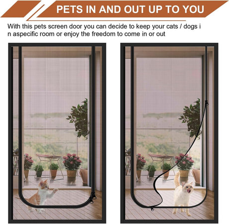 Reinforced cat screen door, flexible screen door with zipper, anti-theft door, mosquito net, thickened cat-proof mesh, suitable for living room, kitchen, bedroom, black, 90x220cm