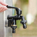 Brass double drain fitting for outdoor use - 3/4 inch - black - frost resistant - rust resistant - irrigation system - garden - ball valve - 2 outlets