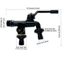 Brass double drain fitting for outdoor use - 3/4 inch - black - frost resistant - rust resistant - irrigation system - garden - ball valve - 2 outlets