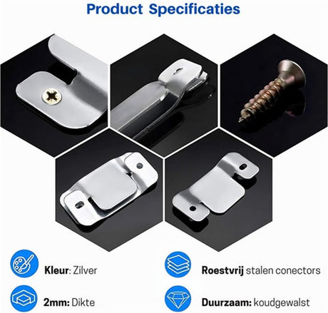 4-Piece Sectional Sofa Connectors, Furniture Connectors, Premium Metal Sofa Connector with Screws, Suitable for Two-Seater Sofas (Silver) - Cabinet Brackets