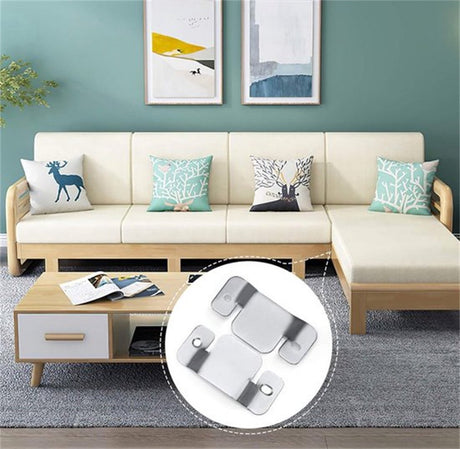 4-Piece Sectional Sofa Connectors, Furniture Connectors, Premium Metal Sofa Connector with Screws, Suitable for Two-Seater Sofas (Silver) - Cabinet Brackets