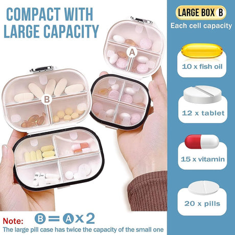 7-Day Pill Organizer, 2-Piece Set - 7-Compartment Pill Organizer - Airtight Medicine Box - Groot+ Klein - Waterproof - Portable - 4 x 7.8 x 11.2 cm / 8 x 7.8 x 4 cm