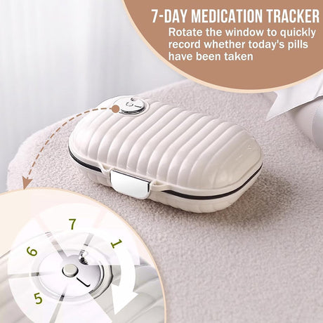Medicine Box - 7-Compartment Pill Organizer - Pill Box - Medicine Box with Secure Closure - Leakproof Pill Organizer - Portable - Medication Dispenser for Travel, Health, and Home - Groot - Wit