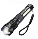 Waterproof and powerful LED flashlight - 10,000 lumens - 5 lighting modes - Rechargeable and zoomable - Long beam - Survival and outdoor use - Batteries included - USB-C rechargeable - Emergency kit - Camping