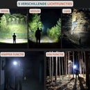 Waterproof and powerful LED flashlight - 10,000 lumens - 5 lighting modes - Rechargeable and zoomable - Long beam - Survival and outdoor use - Batteries included - USB-C rechargeable - Emergency kit - Camping