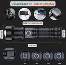 Waterproof and powerful LED flashlight - 10,000 lumens - 5 lighting modes - Rechargeable and zoomable - Long beam - Survival and outdoor use - Batteries included - USB-C rechargeable - Emergency kit - Camping