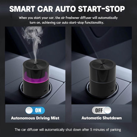 Car essential oil diffuser with automatic on/off function, portable humidifier with memory function, battery operated, with 8-color ambient light for car, home, office and travel (black)