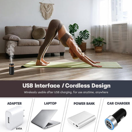 Car essential oil diffuser with automatic on/off function, portable humidifier with memory function, battery operated, with 8-color ambient light for car, home, office and travel (black)