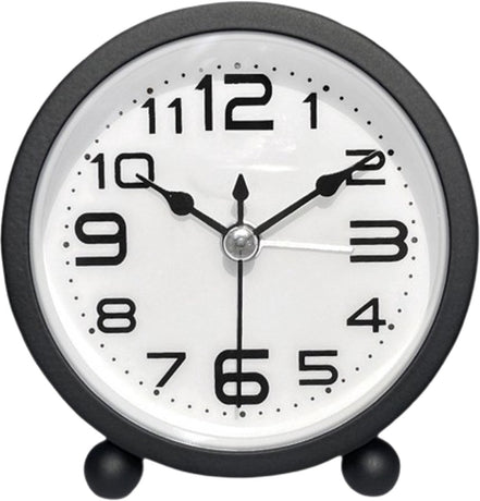 Wekker, analog, silent, no ticking, metal, black, large digits, silent night clock, quartz movement, sweep frequency, battery operated, portable alarm clock for bedroom, living room