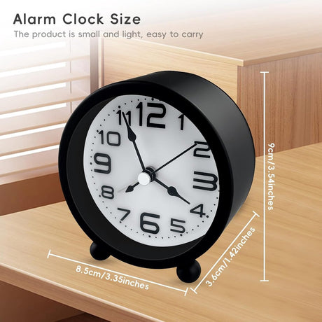 Wekker, analog, silent, no ticking, metal, black, large digits, silent night clock, quartz movement, sweep frequency, battery operated, portable alarm clock for bedroom, living room