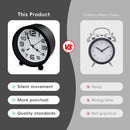 Wekker, analog, silent, no ticking, metal, black, large digits, silent night clock, quartz movement, sweep frequency, battery operated, portable alarm clock for bedroom, living room