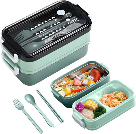 Green Lunch Box with Soup Bowl - Bento Box - Adult Lunch Box - Meal Boxes - Children's Lunch Box - Lunch Box with Compartments - Airtight and Leakproof - BPA-Free