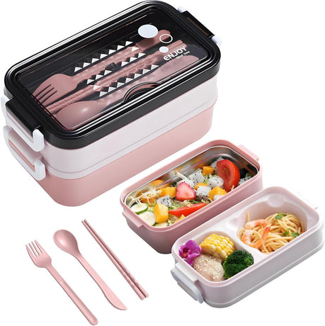 Pink Lunch Box with Soup Bowl - Bento Box - Adult Lunch Box - Meal Boxes - Children's Lunch Box - Lunch Box with Compartments - Airtight and Leakproof - BPA-Free