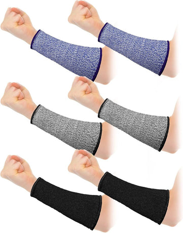 3 pairs of arm protectors for thin skin and bruises, cut-resistant forearm sleeves, level 5 burn protection (7.9 inches) - Black + Gray + Blue