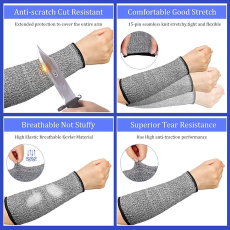 3 pairs of arm protectors for thin skin and bruises, cut-resistant forearm sleeves, level 5 burn protection (7.9 inches) - Gray