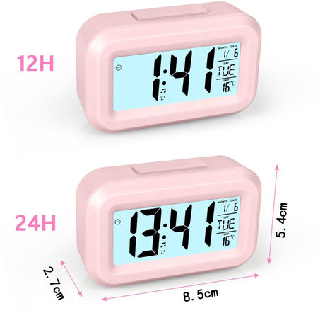 Wekker Digital Alarm Clock - Children's Clock - Wekker - Wekker Children's Alarm Clock - Travel Alarm Clock - LED Display Clock - Adjustable 12/24 Hour Snooze Function, Temperature, Date, Time - Portable Alarm Clock - Pink
