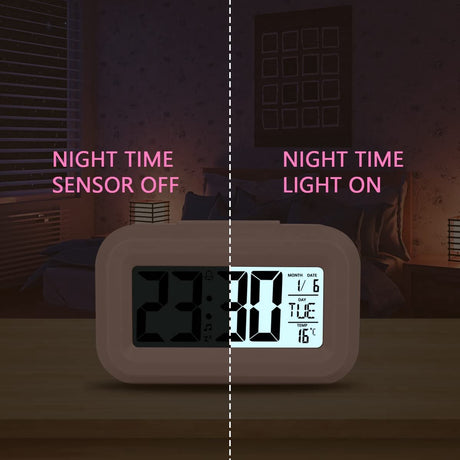 Wekker Digital Alarm Clock - Children's Clock - Wekker - Wekker Children's Alarm Clock - Travel Alarm Clock - LED Display Clock - Adjustable 12/24 Hour Snooze Function, Temperature, Date, Time - Portable Alarm Clock - Pink