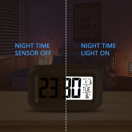 Wekker Digital Alarm Clock - Children's Clock - Wekker - Wekker Children's Alarm Clock - Travel Alarm Clock - LED Display Clock - Adjustable 12/24 Hour Snooze Function, Temperature, Date, Time - Portable Alarm Clock - Black