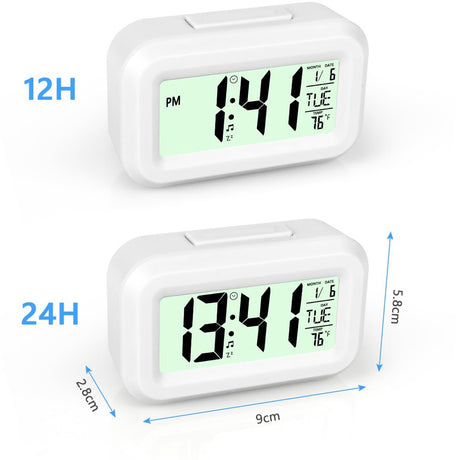 Wekker Digital - Klok Children's - Wekker - Wekker Children's - Alarm Clock - Travel Alarm Clock - LED Display Clock - Adjustable 12/24 Hour Snooze Function, Temperature, Date, Time - Portable Alarm Clock - Wit