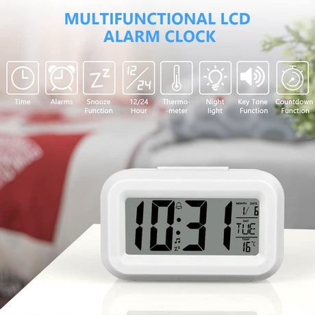 Wekker Digital - Klok Children's - Wekker - Wekker Children's - Alarm Clock - Travel Alarm Clock - LED Display Clock - Adjustable 12/24 Hour Snooze Function, Temperature, Date, Time - Portable Alarm Clock - Wit