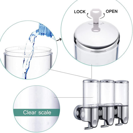 Soap dispenser - Wall-mounted soap dispenser - Soap dispenser - 500ml pump - Suspended - Brushed stainless steel - Bathroom - Toilet - Shower - Black