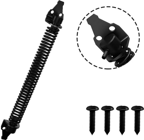 Door closer - Door spring - 36 cm - Outdoor door closer - Gate locks - Garden gate spring - Black - Carbon steel - For wooden fence gates - With mounting accessories