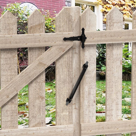 Door closer - Door spring - 36 cm - Outdoor door closer - Gate locks - Garden gate spring - Black - Carbon steel - For wooden fence gates - With mounting accessories