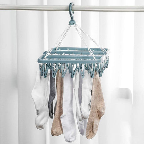 Sock Dryer - Clothesline - 32 Clips - Sock Hanger - Wasrek - Wasrek - Carousel - Drying Carousel - Clothes Hanger - Sock Drying Rack - Blue