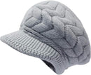 Hats - Women's Hats - Winter Hats - Knitted Beanie - Women's Wool Beanie - Warm Wool Knitted Beanie - With Visor - Newsboy Cap - Warm Fleece Lining - Skiing - Walking - Everyday Casual Wear