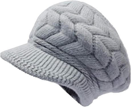 Hats - Women's Hats - Winter Hats - Knitted Beanie - Women's Wool Beanie - Warm Wool Knitted Beanie - With Visor - Newsboy Cap - Warm Fleece Lining - Skiing - Walking - Everyday Casual Wear