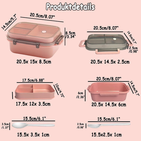 Lunch box with compartments, all-in-one double-layer lunch box, leakproof lunch box with cutlery for work, school, and picnics