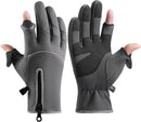 Men's and women's winter gloves - 2-finger touchscreen gloves - Running gloves - Cycling gloves - Driving gloves - Warm gloves - Winter fishing gloves - Grijs