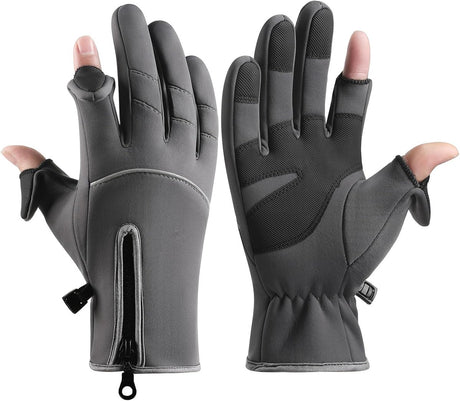 Men's and women's winter gloves - 2-finger touchscreen gloves - Running gloves - Cycling gloves - Driving gloves - Warm gloves - Winter fishing gloves - Grijs