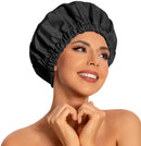Swimming Cap - Women's Shower Cap - Large Waterproof Shower Cap - Washable Elastic Band - Swimming Cap for Long Hair - Thick Hair - Black - Perfect for the Bathroom, Travel and Outdoors