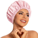 Swimming Cap - Women's Shower Cap - Large Waterproof Shower Cap - Washable Elastic Band - Swimming Cap for Long Hair - Droog Hair - Pink - Perfect for the Bathroom, Travel and Outdoors