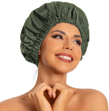 Swimming Cap - Women's Shower Cap - Large Waterproof Shower Cap - Washable Elastic Band - Swimming Cap for Long Hair - Drowsy Hair - Light Green - Perfect for Bathroom - Travel - Outdoors
