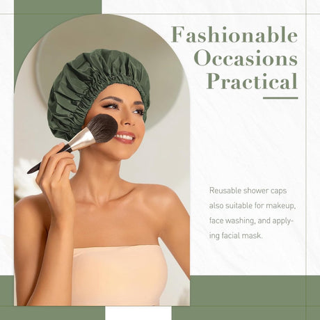 Swimming Cap - Women's Shower Cap - Large Waterproof Shower Cap - Washable Elastic Band - Swimming Cap for Long Hair - Drowsy Hair - Light Green - Perfect for Bathroom - Travel - Outdoors
