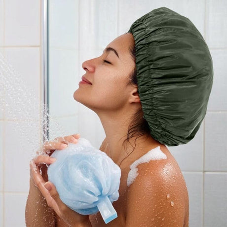 Swimming Cap - Women's Shower Cap - Large Waterproof Shower Cap - Washable Elastic Band - Swimming Cap for Long Hair - Drowsy Hair - Light Green - Perfect for Bathroom - Travel - Outdoors