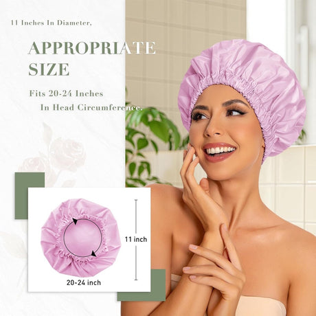 Swimming Cap - Women's Shower Cap - Large Waterproof Shower Cap - Washable Elastic Band - Swimming Cap for Long Hair - Droog Hair - Purple - Perfect for the Bathroom, Travel and Outdoors