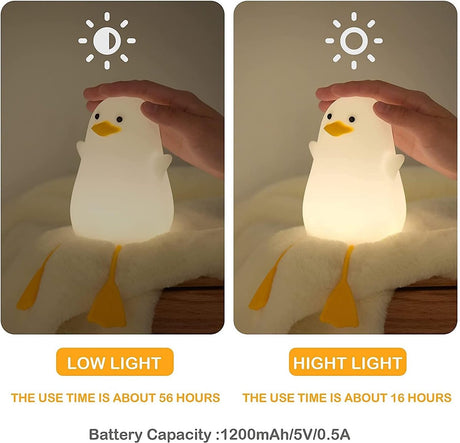 Cute Yellow Duck Night Light - Silicone Night Light for Children - Dimmable Touch Control with Timer - Baby Care Night Light - USB Rechargeable LED Bedside Lamp - Suitable for Bedroom and Nursery Decoration