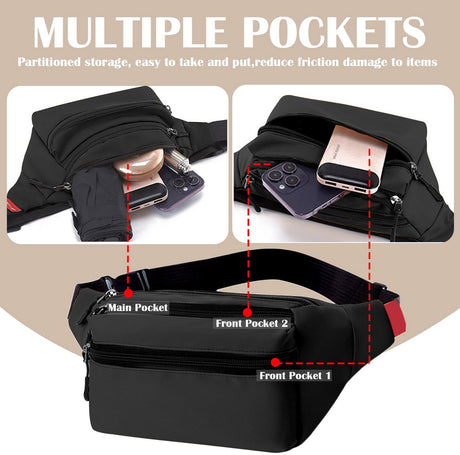 Riem Outdoor Bag - Fanny Pack - Waterproof Fanny Pack - Women's and Men's - Fanny Pack - Phone Bag - Swimming - Festival - Waterproof Fanny Pack - Black