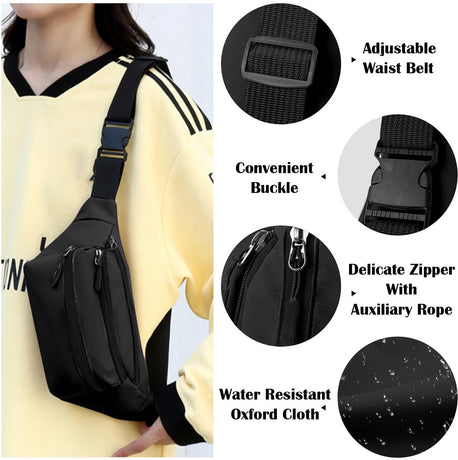 Riem Outdoor Bag - Fanny Pack - Waterproof Fanny Pack - Women's and Men's - Fanny Pack - Phone Bag - Swimming - Festival - Waterproof Fanny Pack - Black